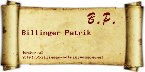 Billinger Patrik névjegykártya